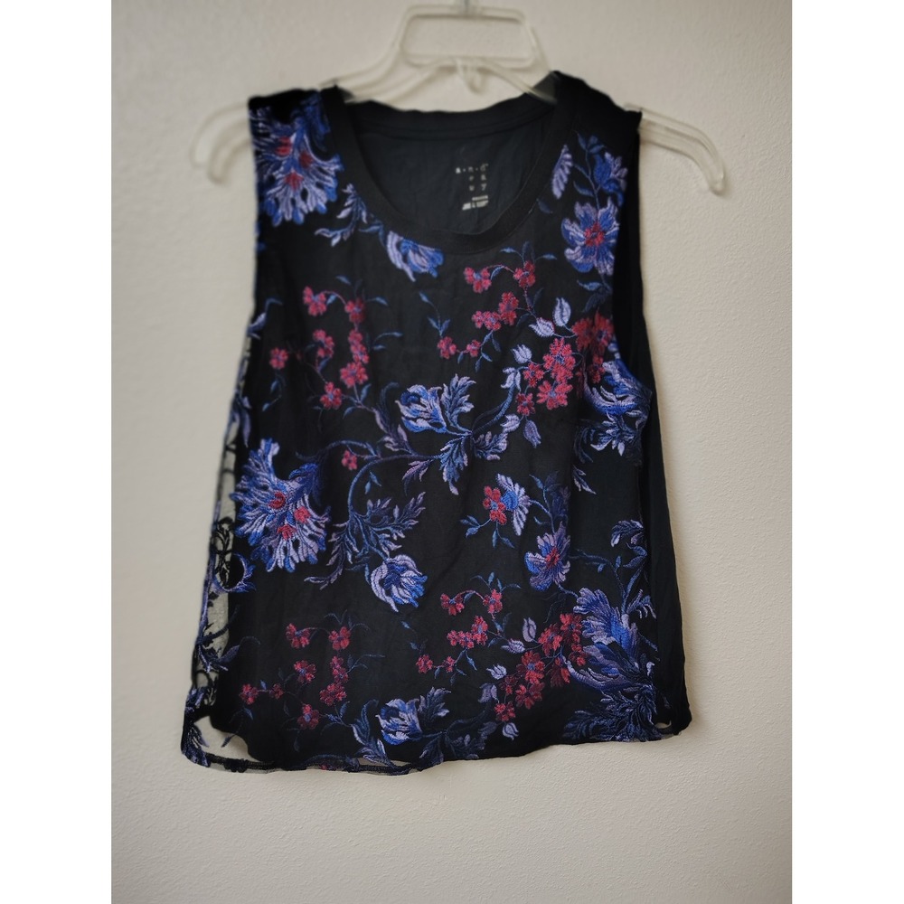 A New Day Womens Medium Black Floral Embroidered Mesh Overlay Sleeveless Top